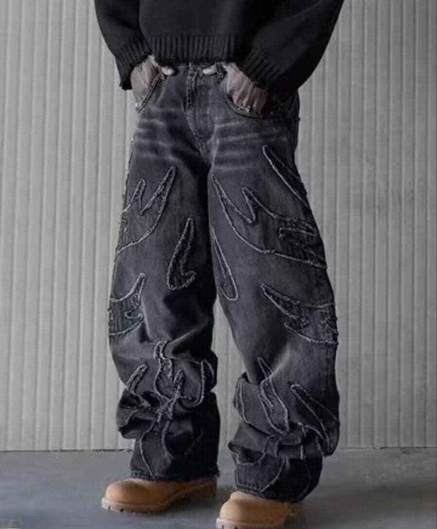 American Style Retro Bat Pattern Embroidered Loose Jeans Men'S Street Fashion Pants Slaze Jeans