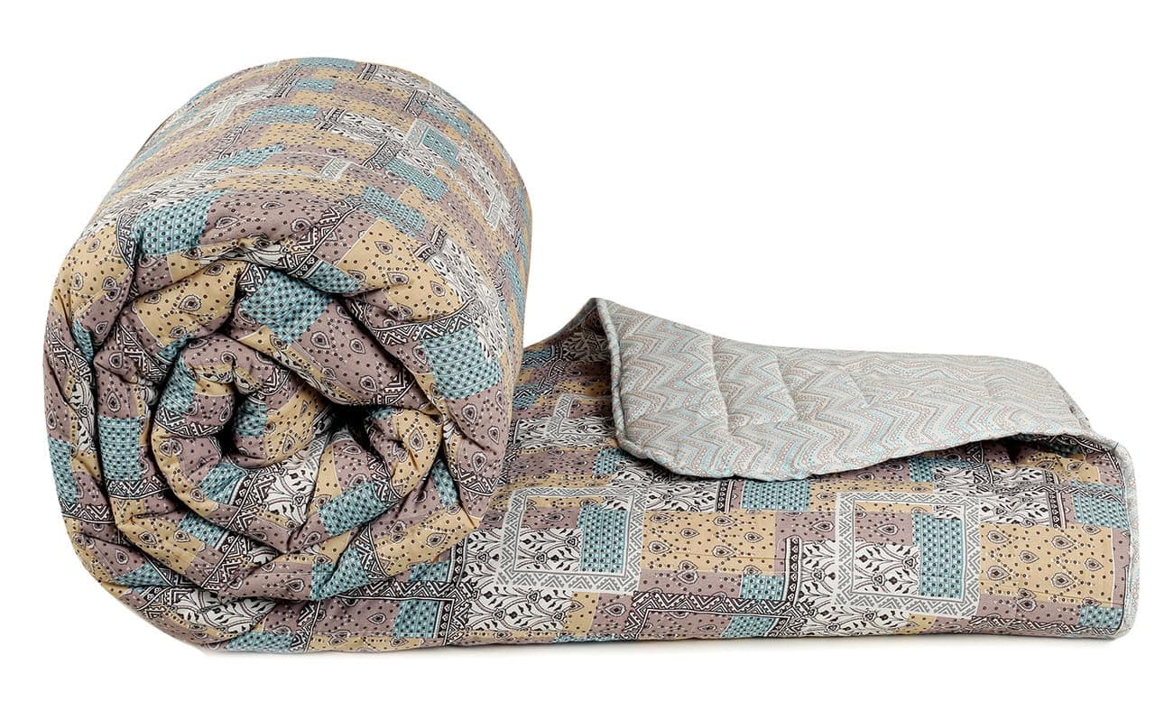 BSB HOME Famous Jaipuri Beautiful Traditional Print in Multicolour Jaipuri Rajai/Razai/Quilt Single Bed Quilt/Comforter/Ac Quilt/Ac Comforter, Cotton, Lightweight Pack of 1, 400 GSM