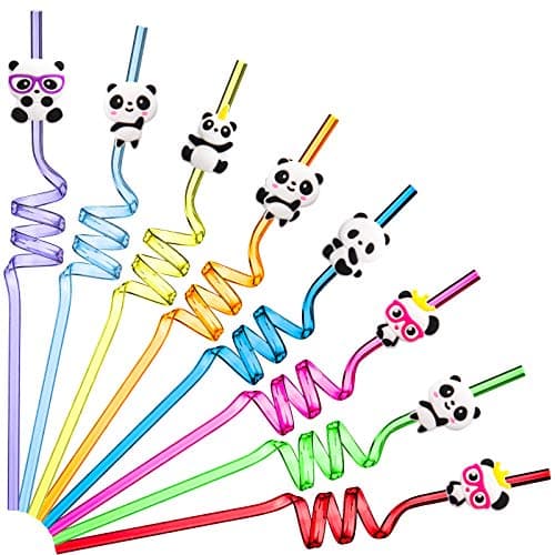 24 Pieces Panda Drinking Straws Reusable Panda Theme Straws for Birthday Party Bar Wedding Party Favors Supplies