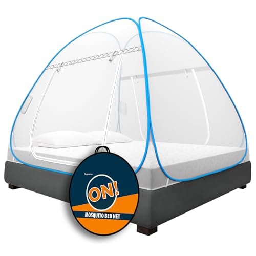 KOLAR Supreme On Queen Bed Mosquito Net with Pocket for Mobile, Spectacles; 6.5 Feet X 6 Feet Premium Machardani, Strong and Durable, 30 GSM, Tent Type, Foldable, Corrosion Resistant
