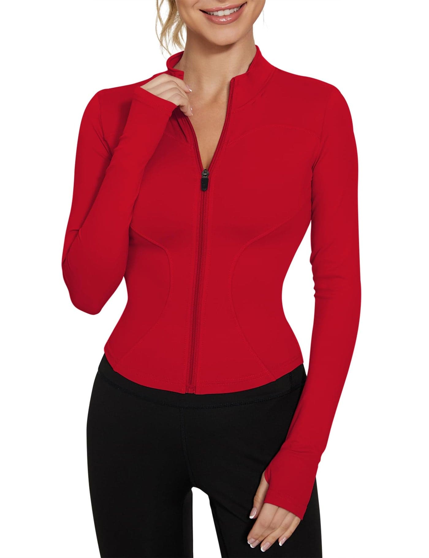 LUYAA Women's Workout Jackets Lightweight Zip Up Yoga Jacket Cropped Athletic Slim Fit Tops Red M
