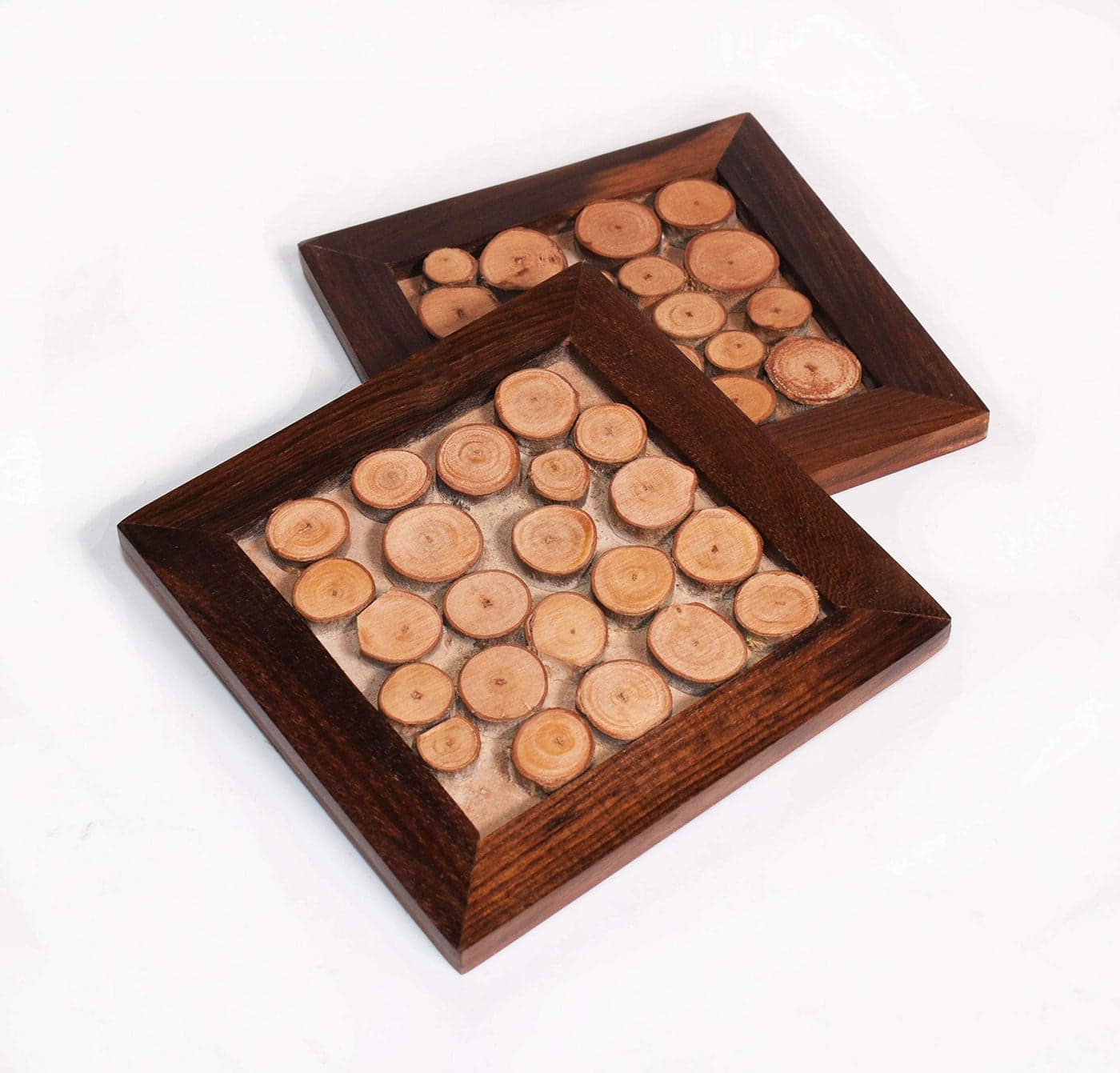 Hashcart Wooden Coasters for Coffee Table/Dining Table - Engagement Party Coasters (Set of 2)