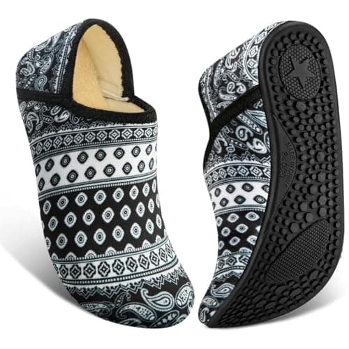 ATHMILE House Slippers for Women Men Indoor Barefoot Slippers Socks Furry Slip on House Shoes Cozy Comfy for Home Bedroom Travel Yoga Women 9-10 Black Boho