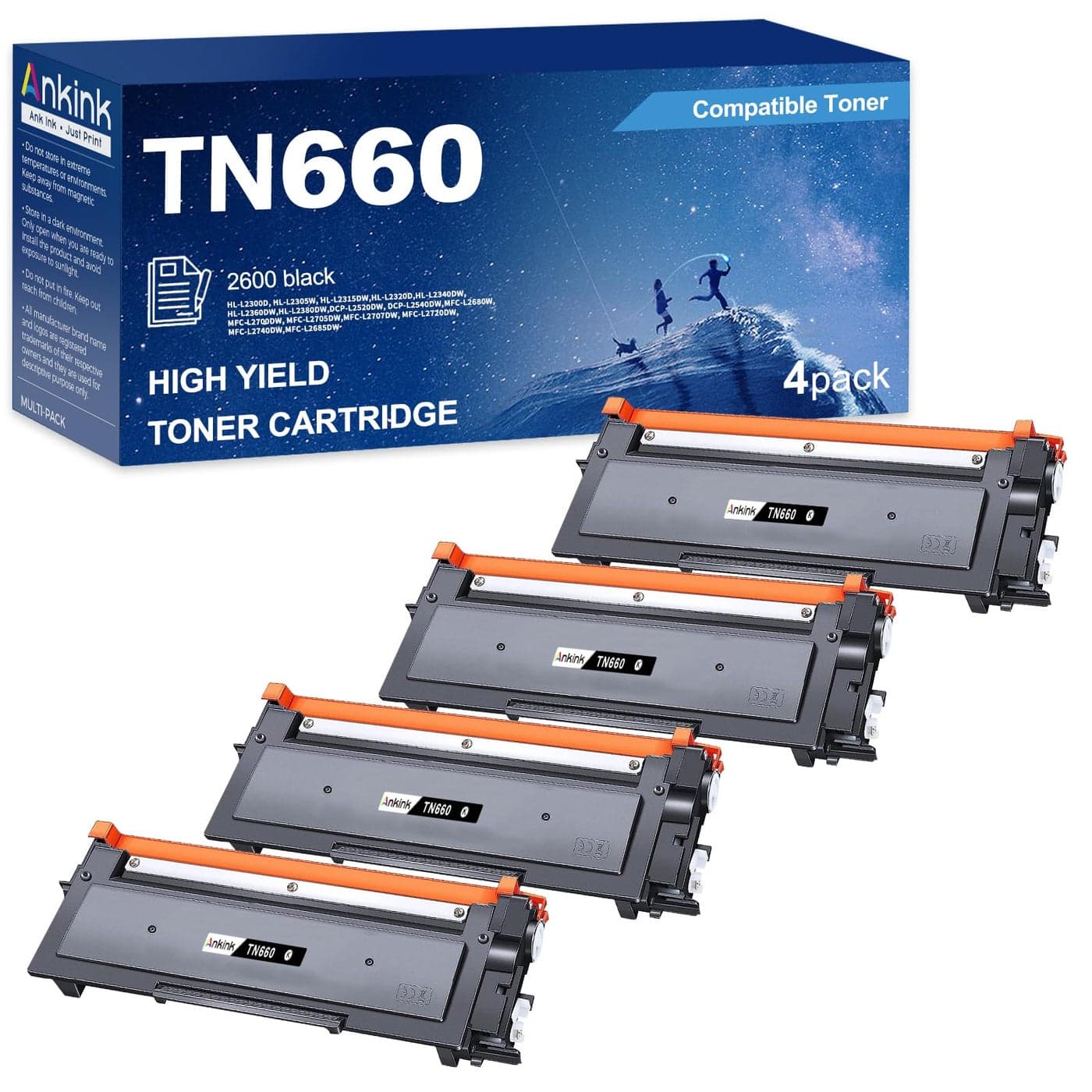 Ankink Compatible Toner Cartridge Replacement for Brother TN660 TN630 Black4 Pack TN660 630 to Use with MFCL2700DW L2720DW L2740DW HLL2300D L2320D L2360DW L2380DW DCPL2540DW Printer