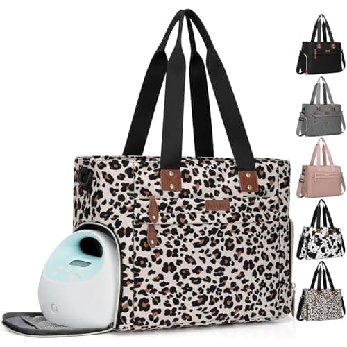 Pritent Diaper Bag Tote for Working Mom Large Travel Diaper Tote for Mom and Dad with 14 Inch Laptop Sleeve Mommy Maternity Travel Baby Bag for Boys and Girls Leopard