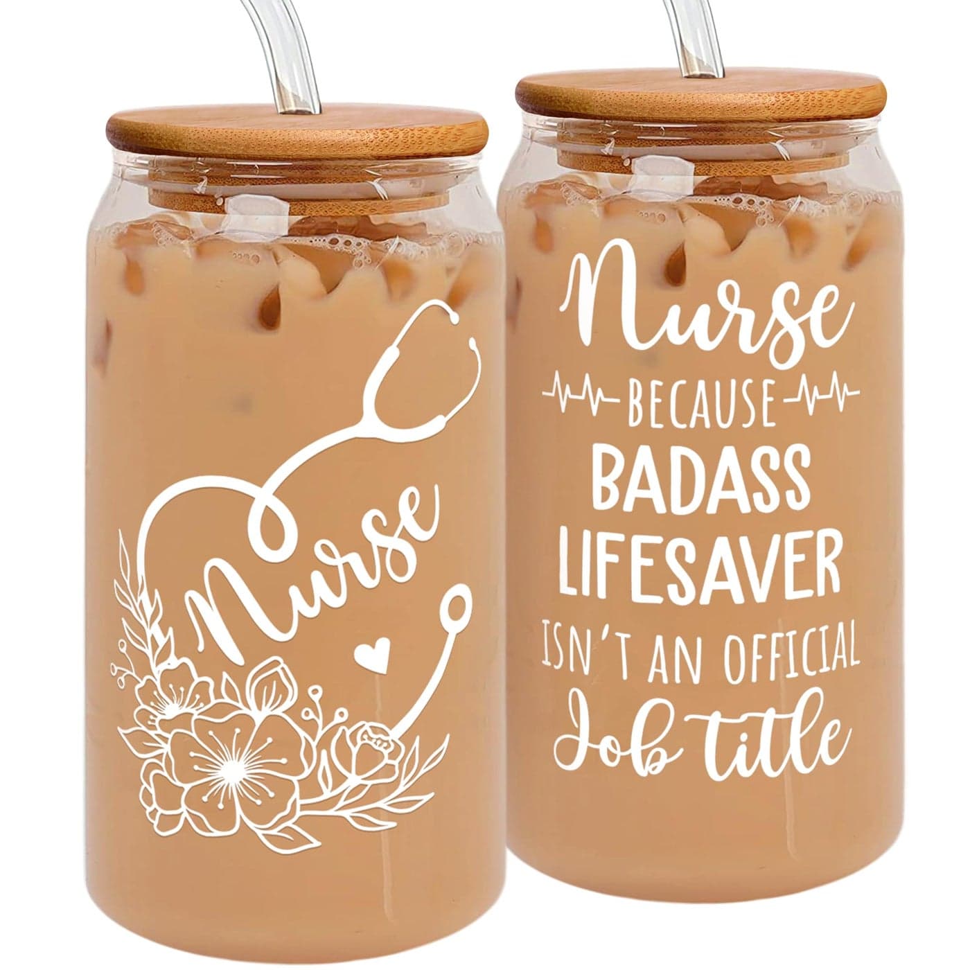 SUCHAGIFT Nurse Gifts Nurse Gifts for Women Nurses Appreciation Gift Ideas for Nursing New Nurses RN Practitioner Gift Ideas for Women 16 Oz Can Glass with Lid Straw Straw Brush