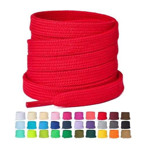 Booyckiy 2 Pairs Flat Shoe Laces for Sneakers 2/5" Poly Cotton Shoelaces Shoe Strings for Athletic Shoes, Red, 39inch(100cm)