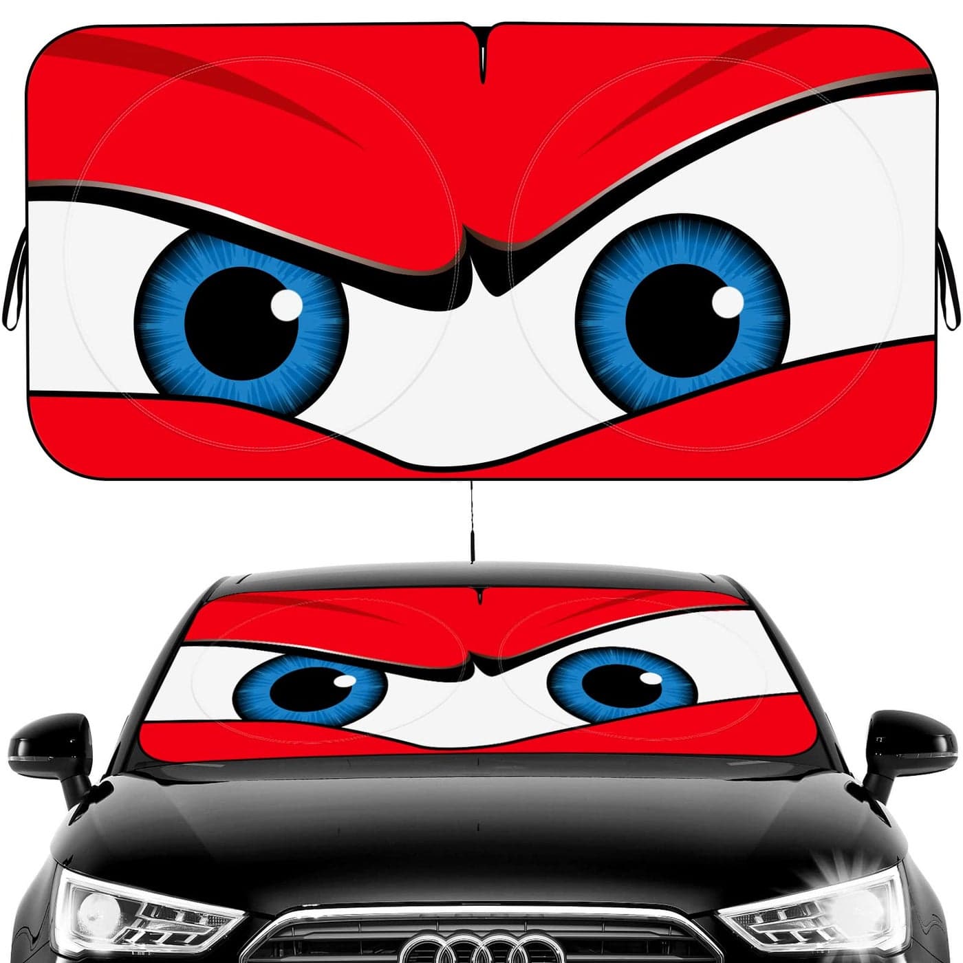 Car Windshield Sun Shade Funny Car Eyes Sun Visor WearResistant Black Tape Foldable 637 L x 32 W