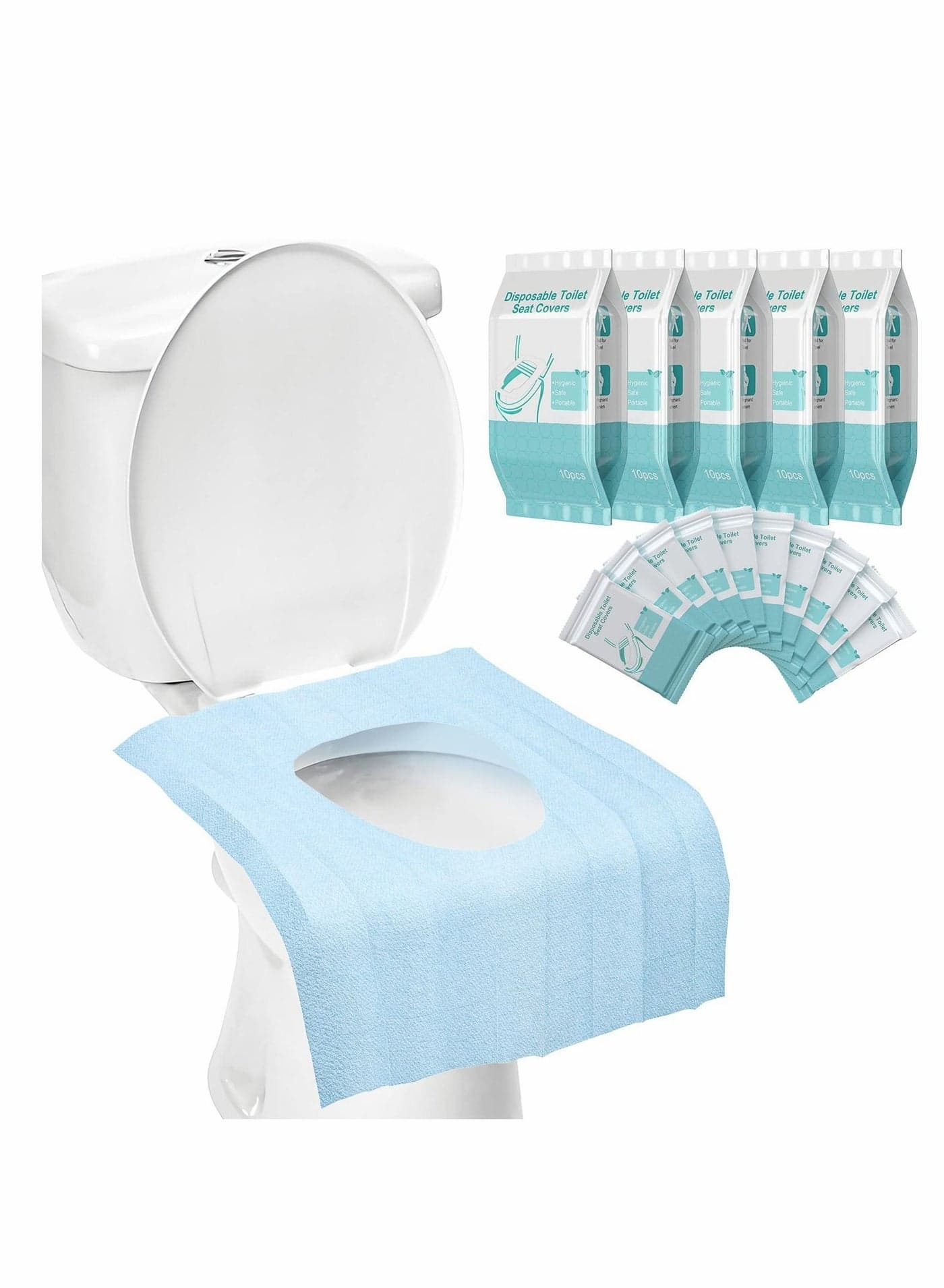 Disposable Toilet Seat Covers 50Pcs, 16 x 24 Inch, 40 60 cm, Antibacterial Waterproof Extra Large Individually Wrapped Shields for Adults Travel Hospital Hotel Kids Potty Training Public Restrooms