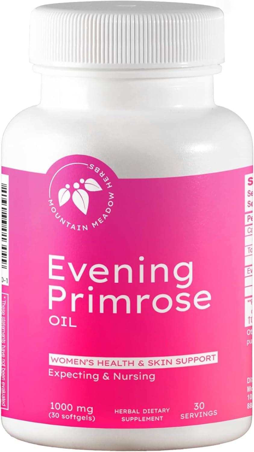 Mountain Meadow Herbs Evening Primrose Oil 1000mg Omega6 Fatty Acids for Womens Health Supports Clear Skin Hormonal Balance GlutenFree EasytoTake Softgels 30 Count