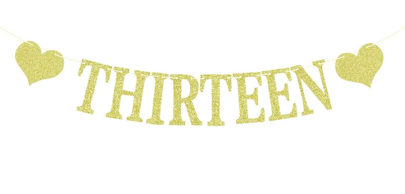 Festiko®Gold Glitter Thirteen Banner - Official Teenager Banner - Happy 13th Birthday, Cheers to 13 Years Party Decoration Supplies