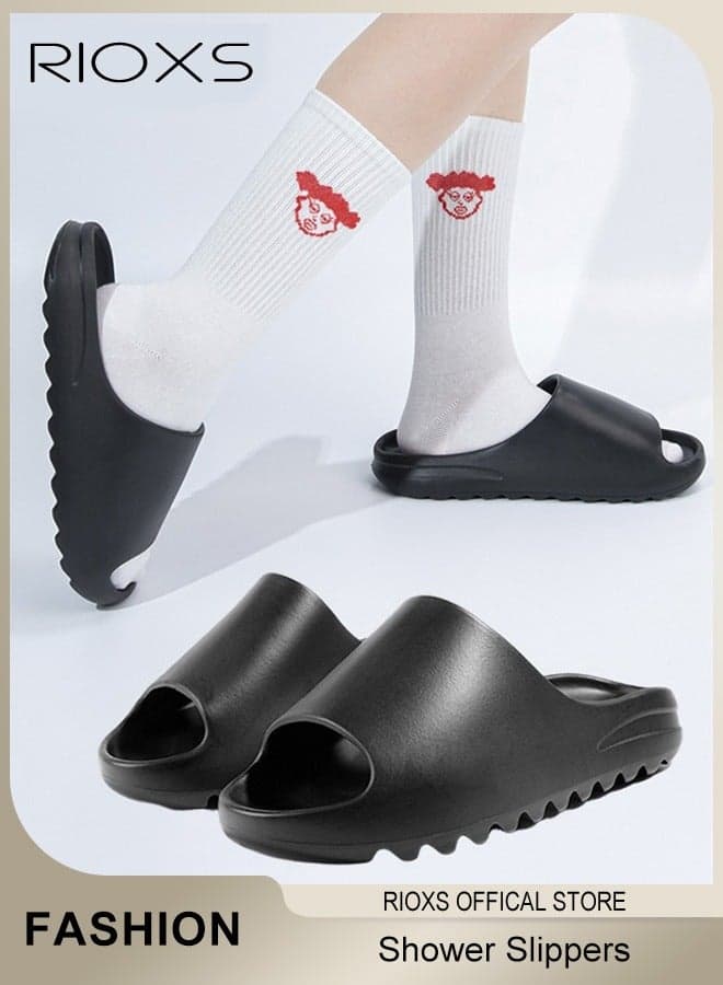 Unisex Bath Slippers, Cloud Slides Slippers for Women and Men, Comfy Pillow Slippers, Soft EVA Open Toes Shoes, Lightweight Flat Slide Slipper, Drying Shower Slippers for Bathroom Pool Beach Indoor and Outdoor, Womens and Mens Slippers, Non-slip Home Slippers, Black
