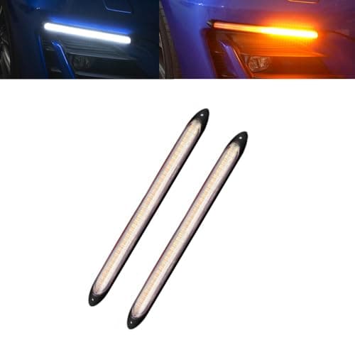 Yolu 2Pcs Flexible LED Daytime Running Light with Starter Scanning Dual-Color Streaming Turn Signal Indicator Light Universal fit 12V vehicles (11.4")