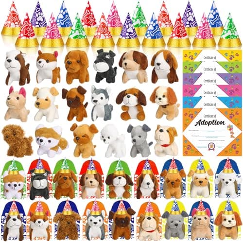 Gejoy 72 Pcs Adopt a Puppy Party Favors for Kids Puppy Themed Birthday Party Supplies Plush Dogs with Hats Adoption Certificates Boxes for Adopt a Pet Theme Boys Girls Birthday PartiesCute Dog