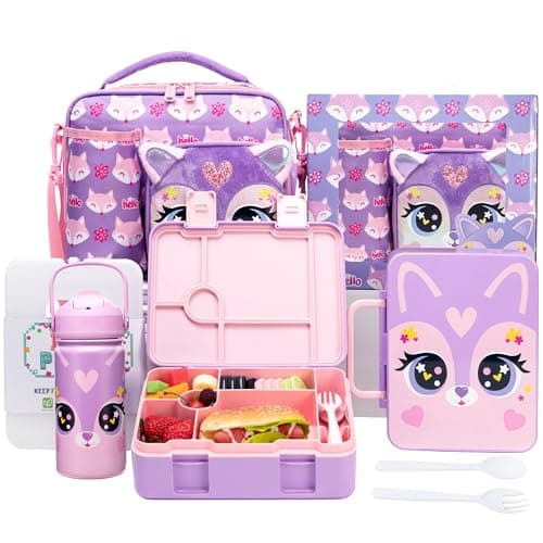 Oruiji Bento Box for Kids with Ice Pack Lunch Box Girls with Lunch Bag,Stainless Steel Water Bottle Set Utensils Set Food Container for School Girls Kids