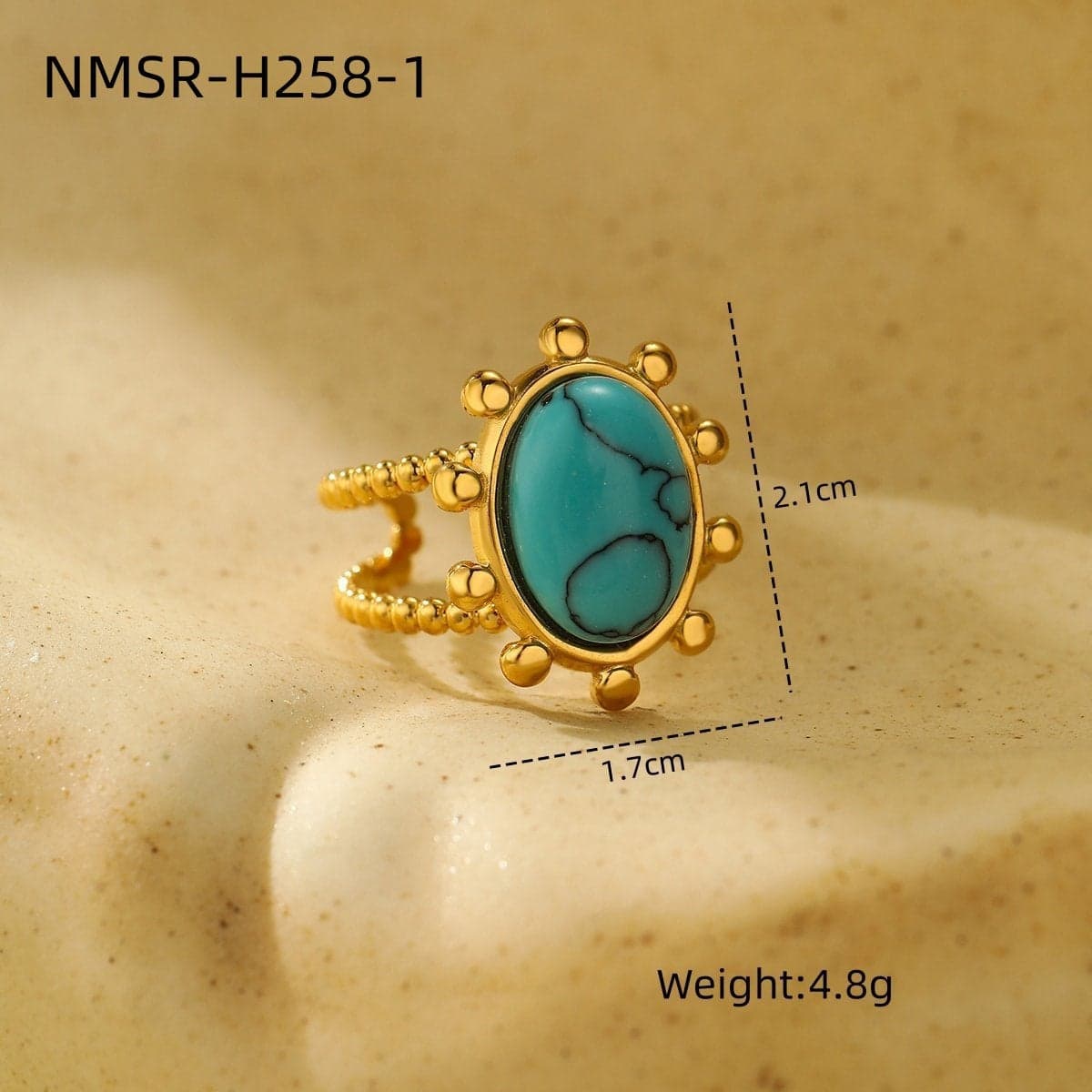 New Oval Turquoise Stainless Steel Ring French Retro Light Luxury Fashion Natural Stone Bracelet For Women