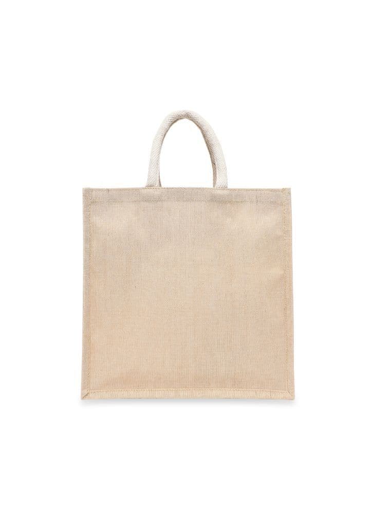 Laminated Juco Tote Bags with Gusset (Natural) Reusable Eco Friendly Shopping Bag (33.02 x 10.16 x 33.02 Cm) Set of 1 Pc