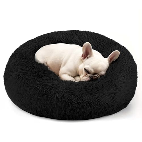 Hoewina Dog Cat Bed 20in Cat Beds for Indoor Cats Calming Donut Bed for Puppy and Kitten Washable Round Fluffy Pet Bed for Small Medium Dogs and Cats Black