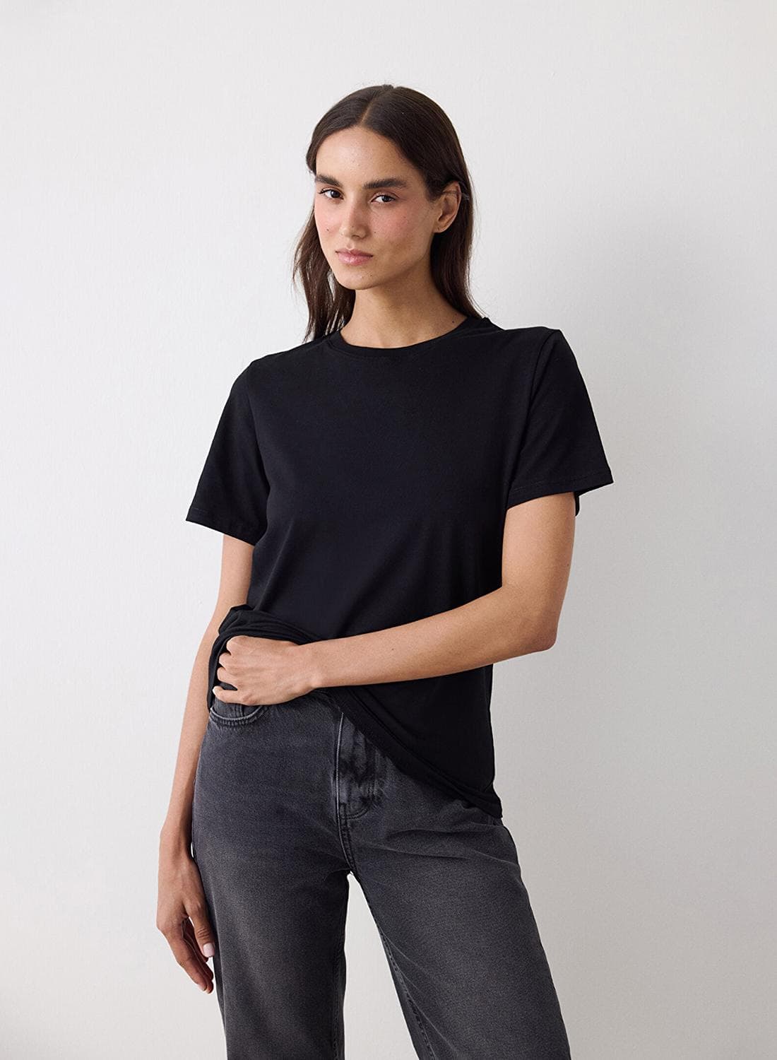 Penti Women's Cotton Casual Basic Regular Fit T-shirt - Black