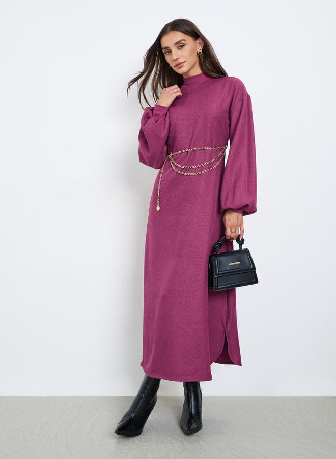 Purple High Neck Maxi Dress with Chain Belt