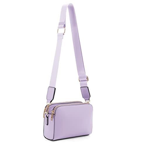 EVVE Crossbody Bags for Women Trendy Small Crossbody Camera Bag Purse Vegan Leather Triple Zip Crossbody Purses with Wide Shoulder Strap| Lilac