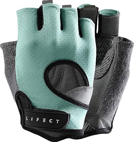 LIFECT Freedom Workout Gloves, Knuckle Weight Lifting Shorty Fingerless Gloves with Curved Open Back, for Powerlifting, Gym, Women and Men (Aqua, X-Large)