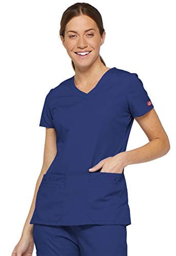 Dickies Women's EDS Signature Scrubs Jr. Fit V-Neck Top, Galaxy Blue, Large