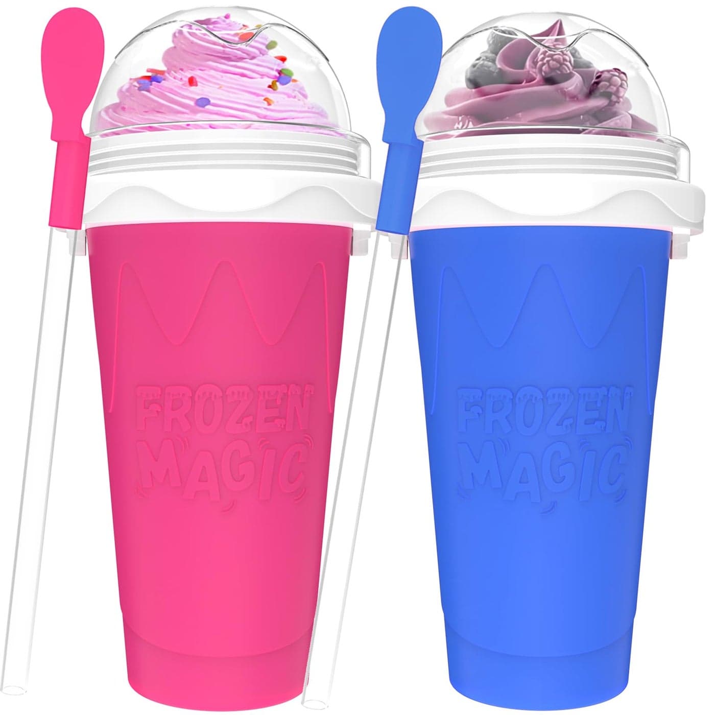 Jairuty 2PCS Slushie Maker Cup Quick Frozen Magic Cups for Homemade Milk Shake Ice Cream Maker Double Layer Squeeze Slushy Maker Cup Birthday Gifts for KidsFriendsFamily BluePink