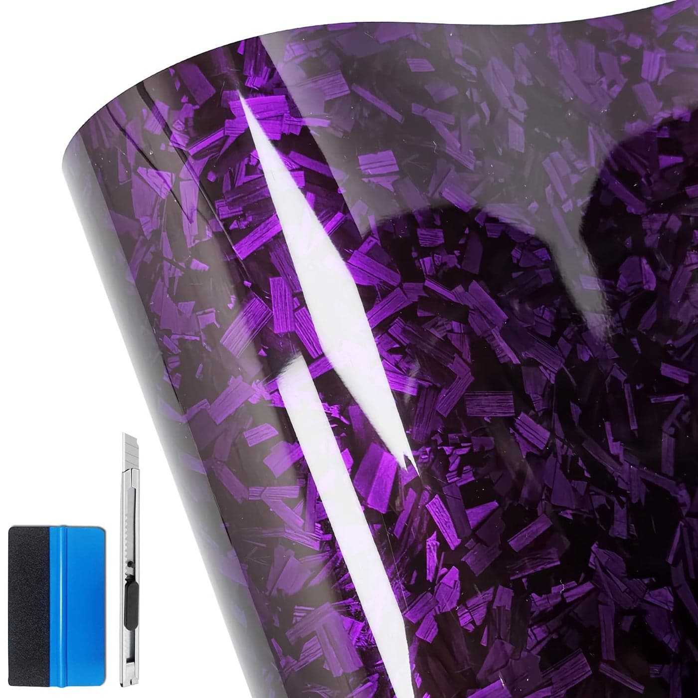 LZLRUN Forged Gloss Carbon Fiber Purple Vinyl Wrap Roll Air Release Sticker Sheet Film DIY Decal Car Auto Vehicle Morotcycle Self Adhesive 1ft x 10ft Purple
