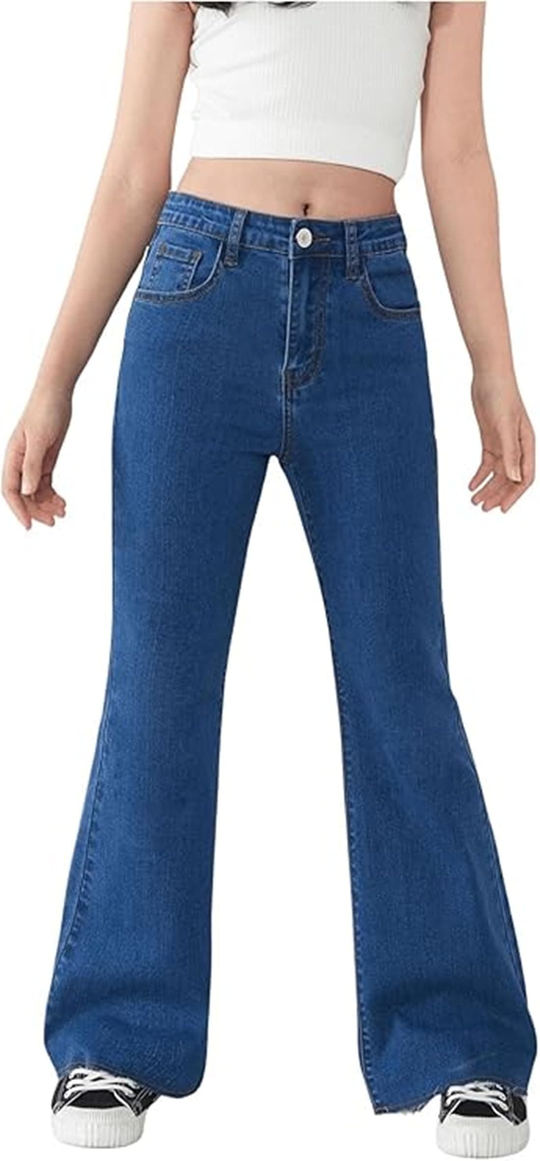 ADBUCKS Breathable and Stretchable Denim Bootcut Bell Bottom Jeans for Girls | Age Group - 8-14 Years (in, Age, 7 Years, 8 Years, Dark Blue)