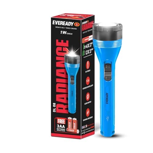 Eveready DL08 Radiance, 1W Emergency Torch, Durable ABS Body, Bright White LED Torch, Powered by 3xAA Batteries