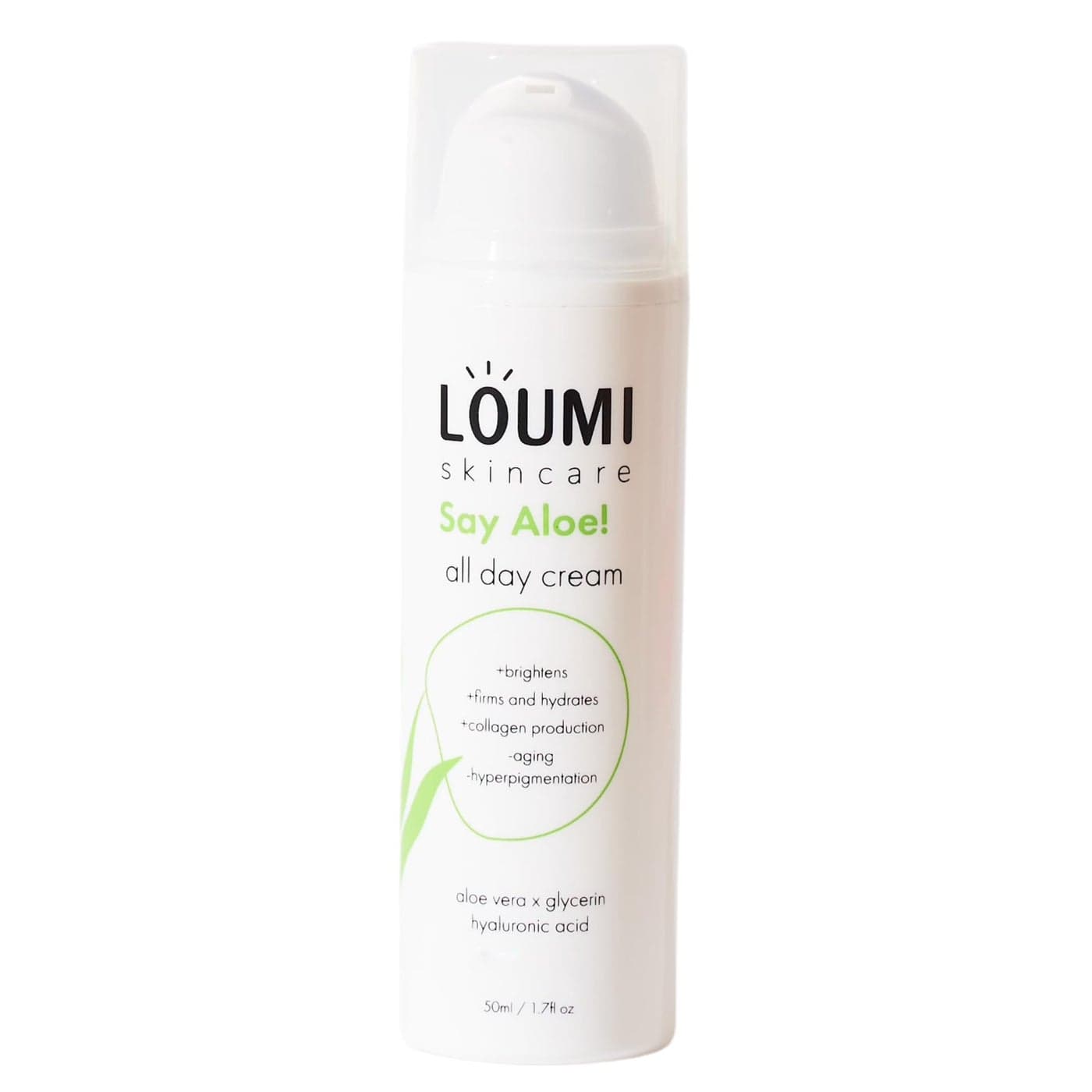 LOUMI Skincare Say Aloe AllDay Face Cream Hydrating Aloe Vera Hyaluronic Acid Moisturizer Nourishes Soothes Softens Dry Skin Natural Vegan CrueltyFree 1oz