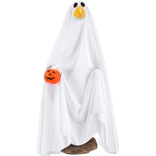 PullCrease Halloween Goose Outfit Ghost Porch Outfits Yard Clothes Silly Lawn Shirt for 23 Cement Plastic Duck Decorations