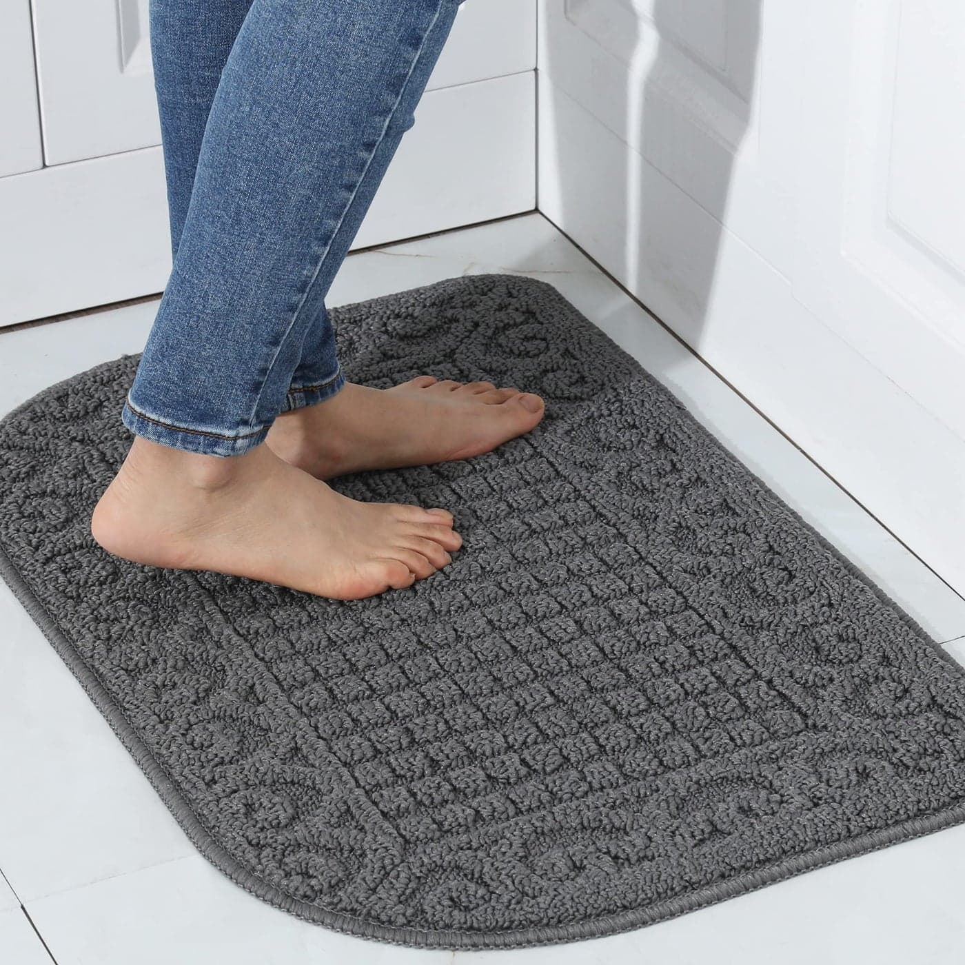 COSY HOMEER 27X18 Inch Anti Fatigue Kitchen Rug Mats are Made of 100 Polypropylene Half Round Rug Cushion Specialized in Anti Slippery and Machine Washable Grey 1pc