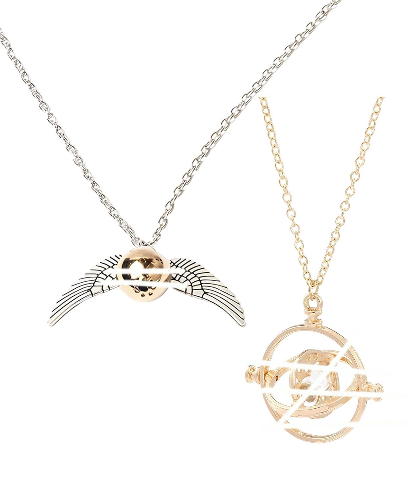 RupeeRise 2-Piece Necklace Set,Time Turner Pendant and Chain,Inspired Jewelry,Unisex Accessories for Cosplay (Casual)