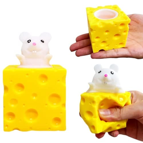 Squishy Cheese Stress Balls Pop Fidget Toys 1Pack Animal Stress Balls Mouse Squeeze Sensory Fidget Toy Stretchy Stress Relief Balls for Kids and Adults