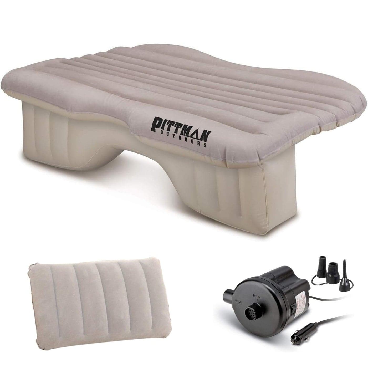Pittman Outdoors AirBedz Backseat Heavy Duty PVC Air Mattress with Portable DC Air Pump MidSize Tan