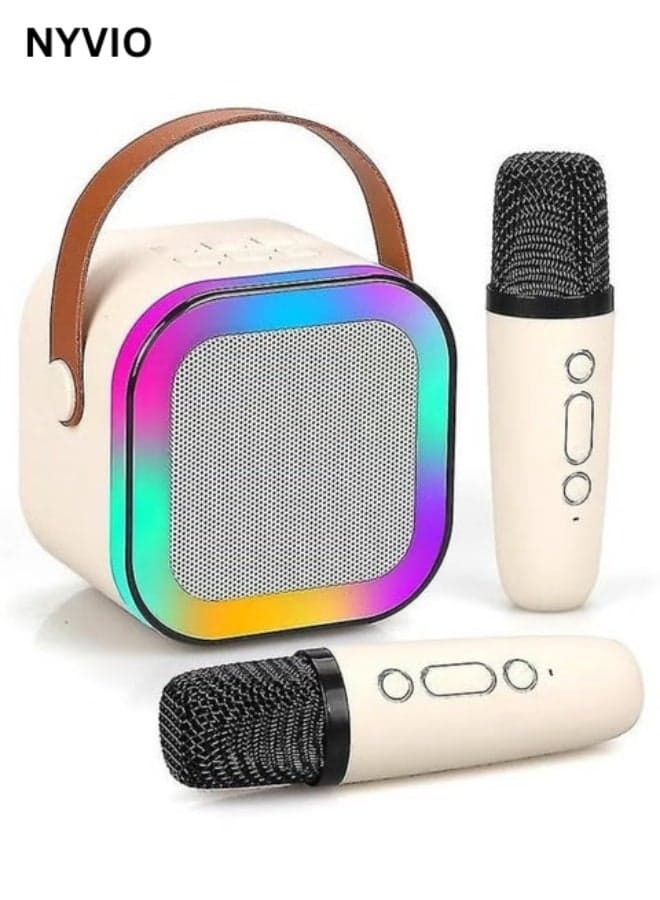 Portable K12 Karaoke Machine with Dual Wireless Microphones, Bluetooth Speaker with Colorful LED Lights, Echo Effect, Rechargeable Party Speaker for Home, Outdoor & Kids Parties