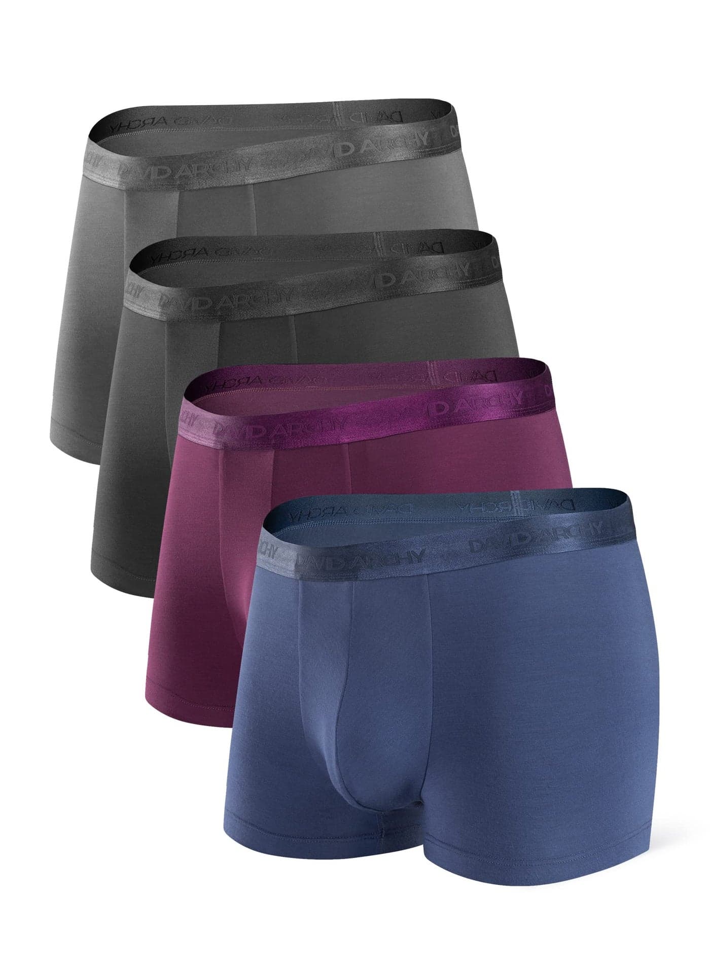 DAVID ARCHY Men's Underwear Ultra Soft Modal Support Pouch Trunks Moisture Wicking Boxer Briefs for Men 4 Packs (S, Assorted Colors)