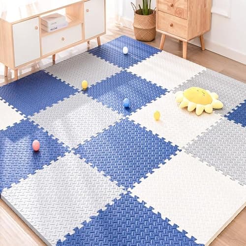 SIGNATRON Puzzle Flooring || Kids Interlocking Play mat || Shop Floor Mat || Kitchen Floor Mat || Pet Mat ||12 MM Thick (6 Tiles - 24 Square Feet, Grey - Blue - White)