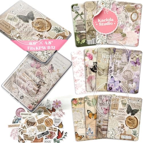 Kaciola 12PCS Inserts Cardstock for Ereader 50PCS Stickers for Clear Case Insert 69x48 Vintage Butterfly Theme Inserts Compatible with Paper White 11th12th Gen EReader Gift for Booklover