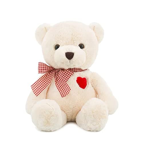 Adorlynetty 114 Small Teddy Bear with Heart Cute White Teddy Bear Stuffed Animals Soft Stuffed Bear Plush Bear Plushie Toys Gifts for Girlfriend Boyfriend Kid