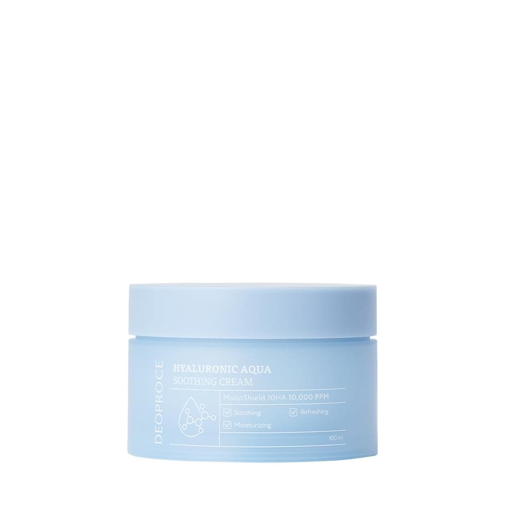 Deoproce Hyaluronic Aqua Soothing Cream 100 ml Korean Skincare Intensive Hydration Hyaluronic Acid Moisture Lock Skin Calming Reduces Irritation Centella Asiatica Extract