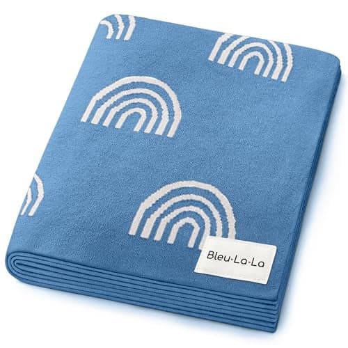 Bleu La La Baby Receiving Blanket Boys 100% Cotton Buttery Soft Cozy Receiving Swaddle Crib Stroller Blanket for Shower Gift Registry for Newborns, Infants, Toddlers (Rainbow - Blue)