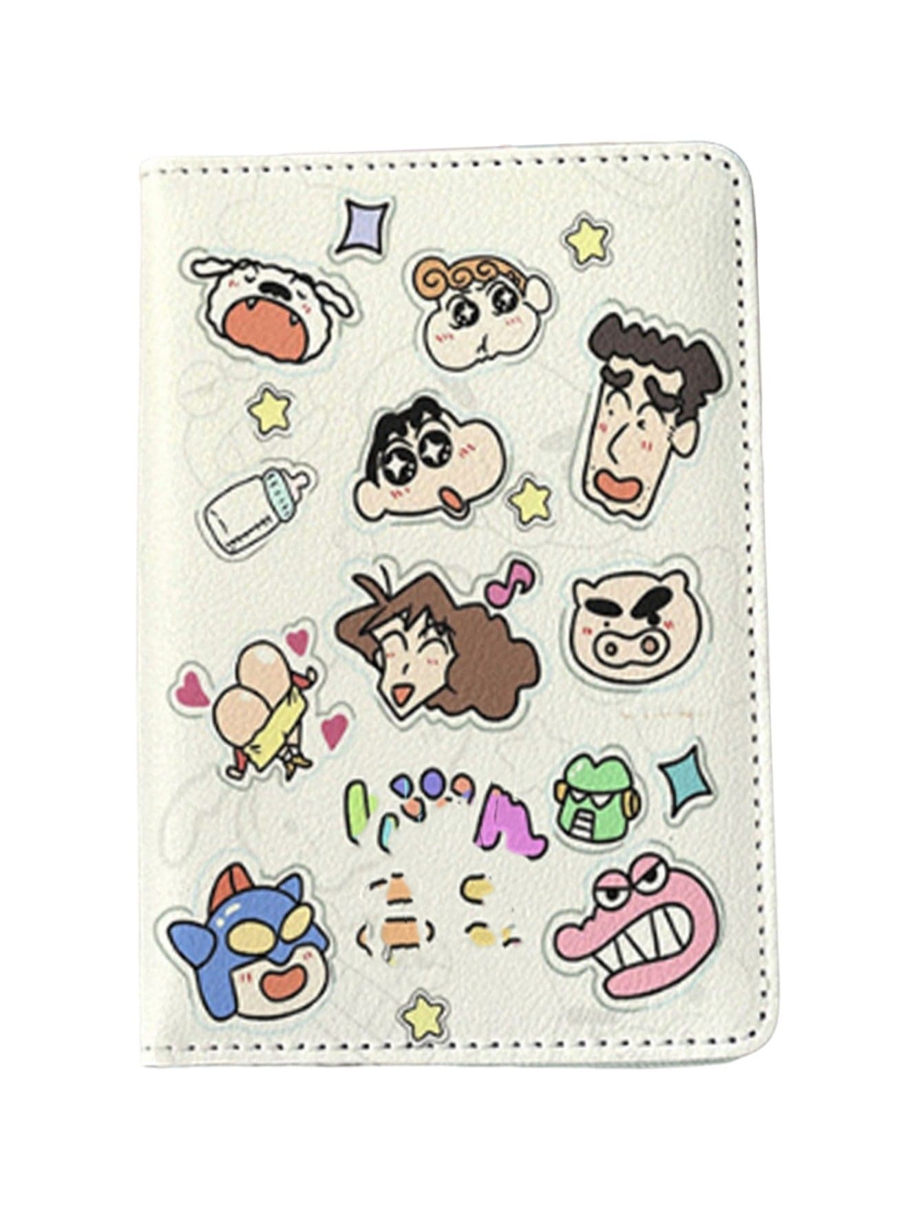 White Cartoon 1 Passport Holder Multi-Function Card Holder Passport Protection Cover, Id Card Storage Cover Boy And Girl Card Holder Pu Leather Travel Id Card Holder, Travel Accessories