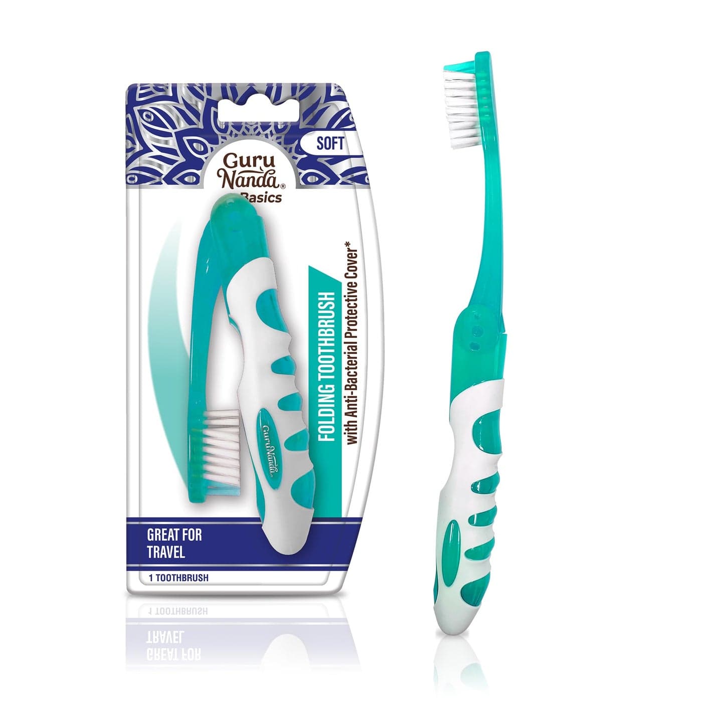 GuruNanda Folding Toothbrush with Builtin Cover Perfect for Travel Hiking Camping Compact Portable OnThego Toothbrush with Soft Bristles Ergonomic Handle for Adults Kids 1 Count