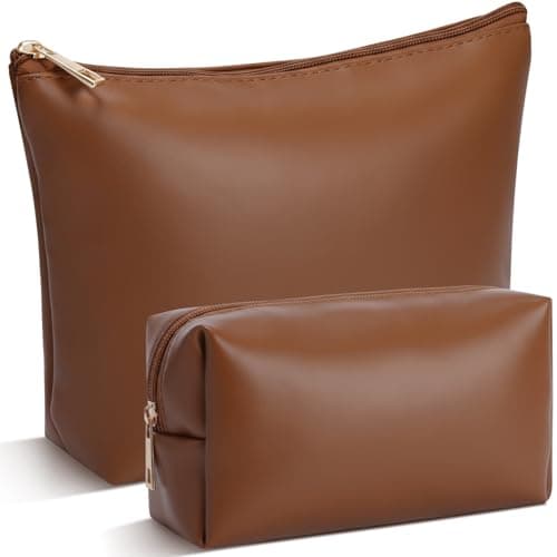 Kigeli 2 Pcs PU Leather Makeup Bag Set for Women Waterproof Aesthetic Cosmetic Bag Large Small Travel Toiletry Organizer Pouch Skincare Organizer Bridesmaid Mothers Day Birthday GiftBrown