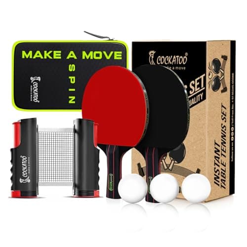 Cockatoo Spin Pro 3-Star Table Tennis Racket Set, TT Set with 2 Bats & 3 Balls & 1 Net,Intermediate Level Play, Comfortable Grip for Kids & Adults, Black/Red