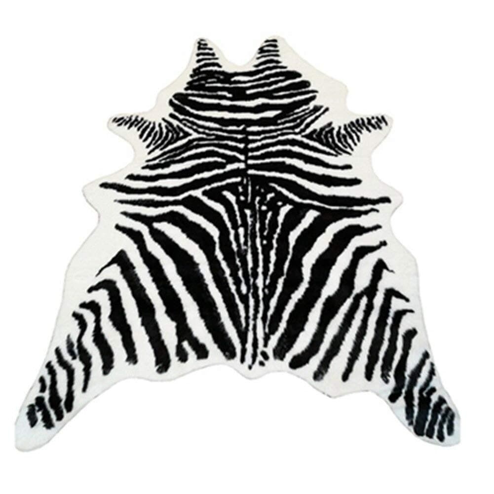 Zebra Print Rug Faux Animal Cowhide Skin Area Rug Leather Carpet Mat Large Size for Home Office Livingroom 79x56