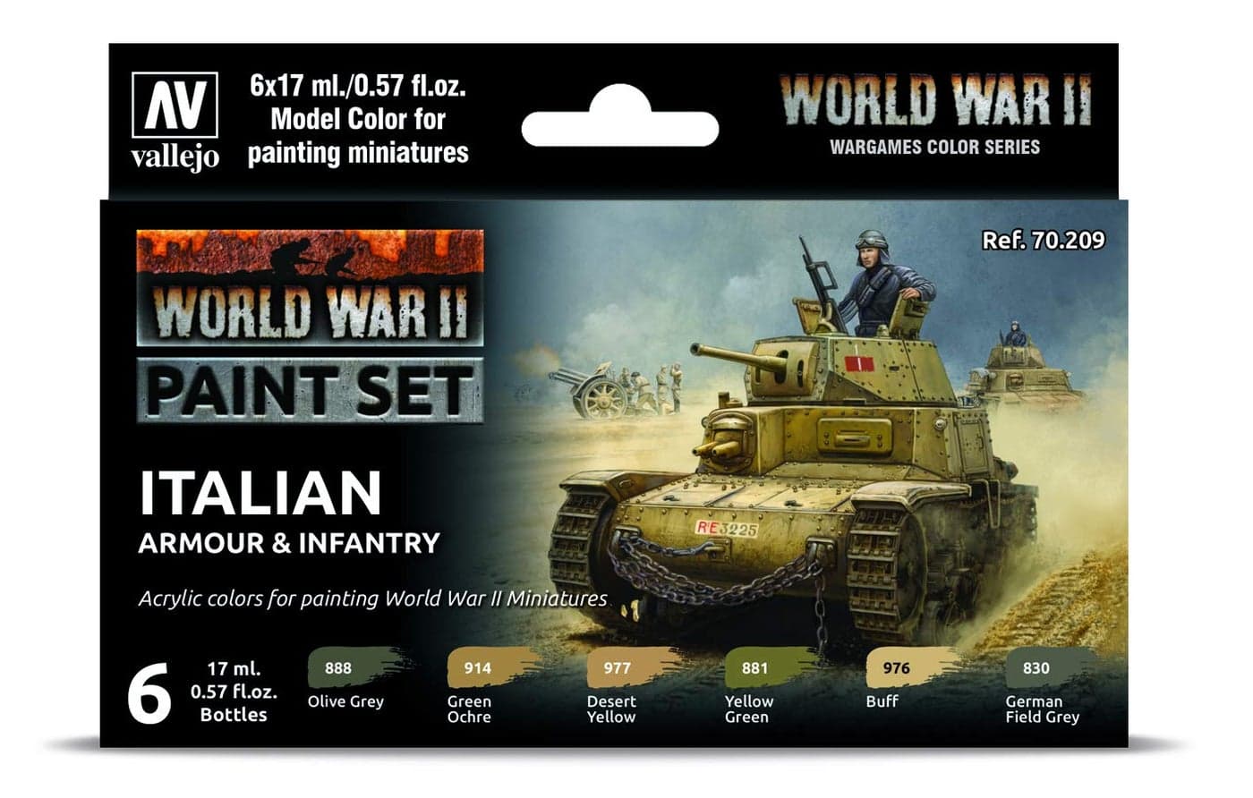 Vallejo VAL70209 Farb-Set, Italienische Panzerung & Infanterie, WWII Colours for Models and minatures, Green or Brown Gray Military Color